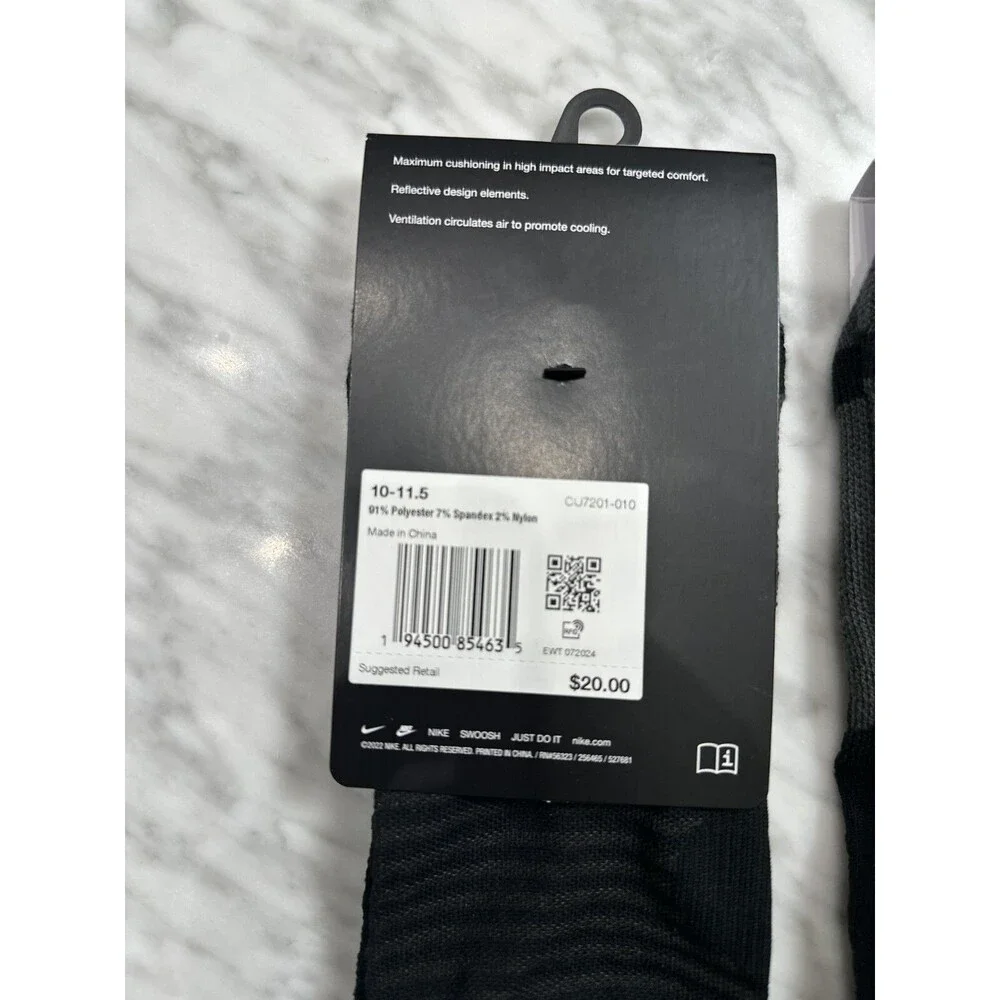 Nike Spark Cushioned No show running Dri-fit Socks 10-11.5 black CU7201 2 Pair